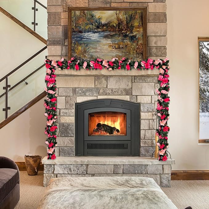 16Pcs 126Ft Pink Rose Garland, Fake Rose Hanging Flowers, Artificial Flower V...