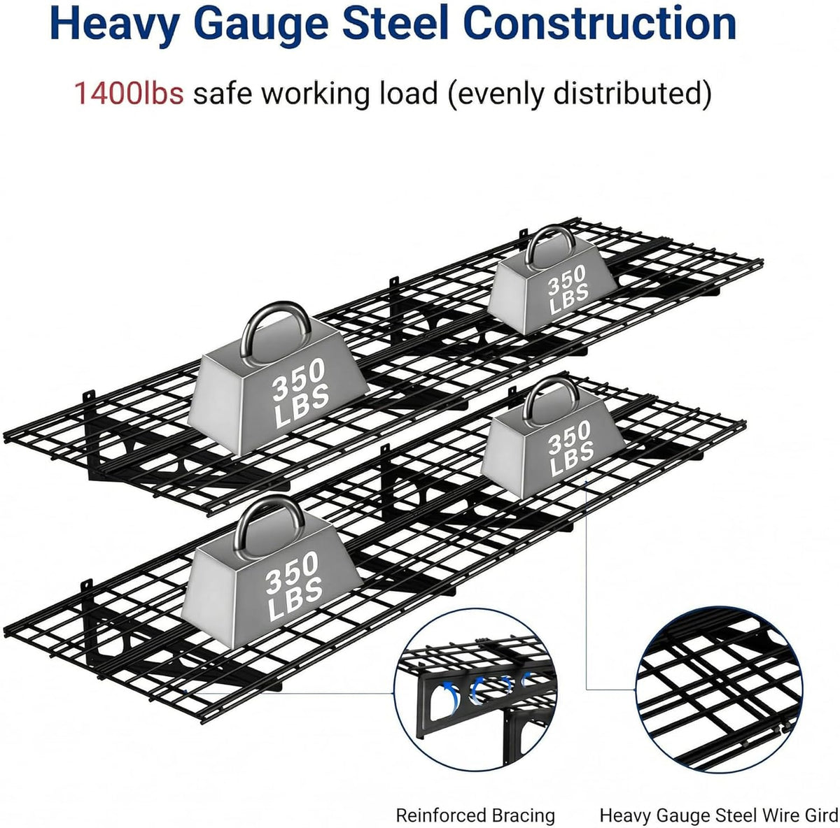 fleximounts 2-pack 2x6ft garage shelving 24-inch-by-72-inch heavy duty, close-up detail