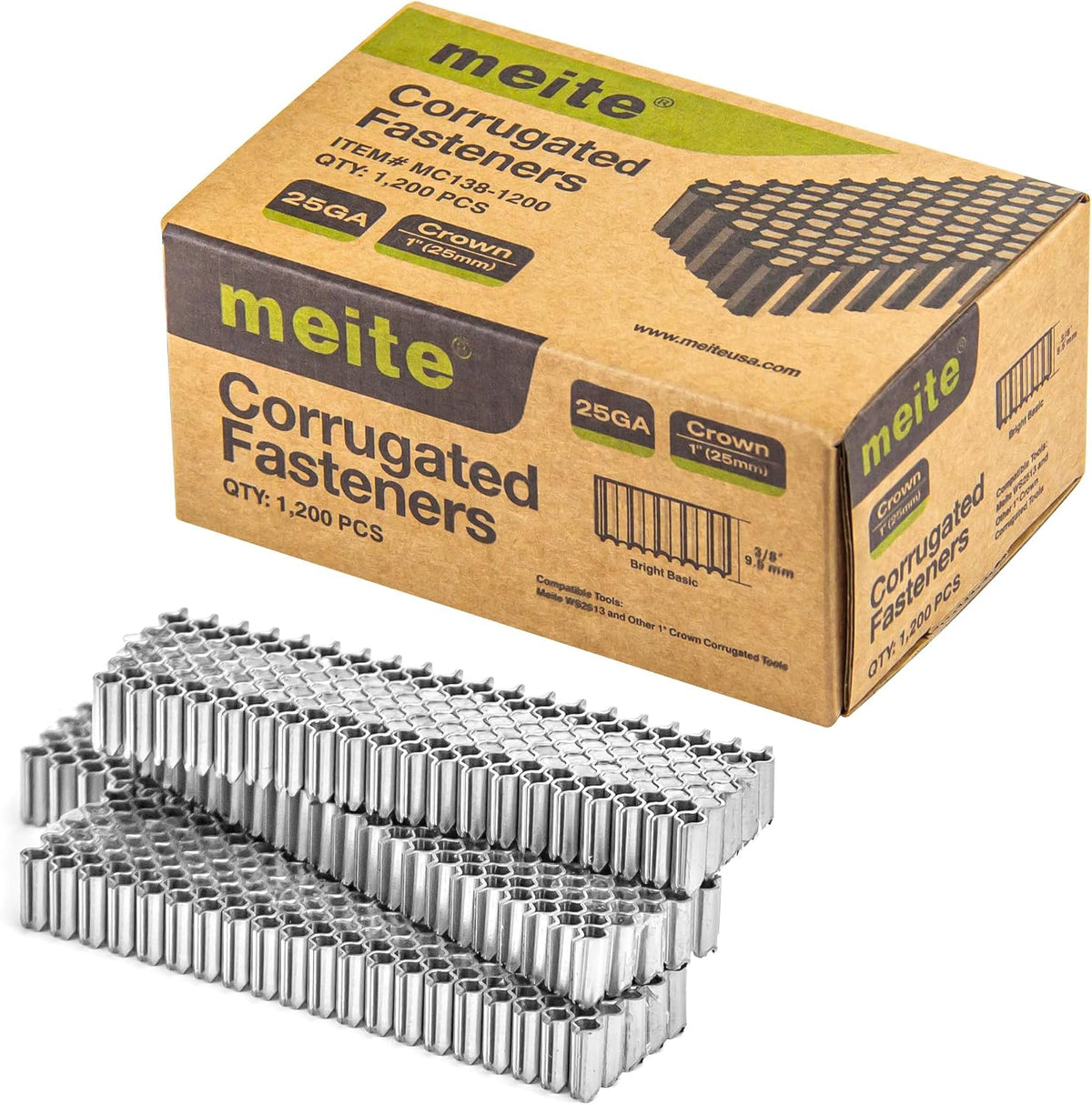 meite Corrugated Fasteners MC138 25 Gauge 1-Inch Crown 3/8-Inch Length Staples
