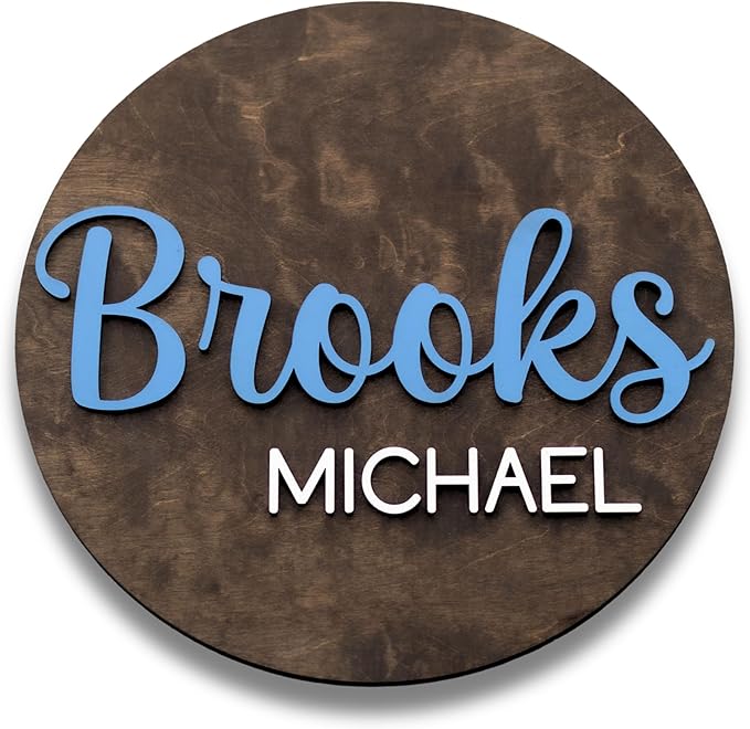 Custom Round Nusery Name Sign, Personalized 3D Baby Name Announcement Sign by Obsidian+Home+Creations