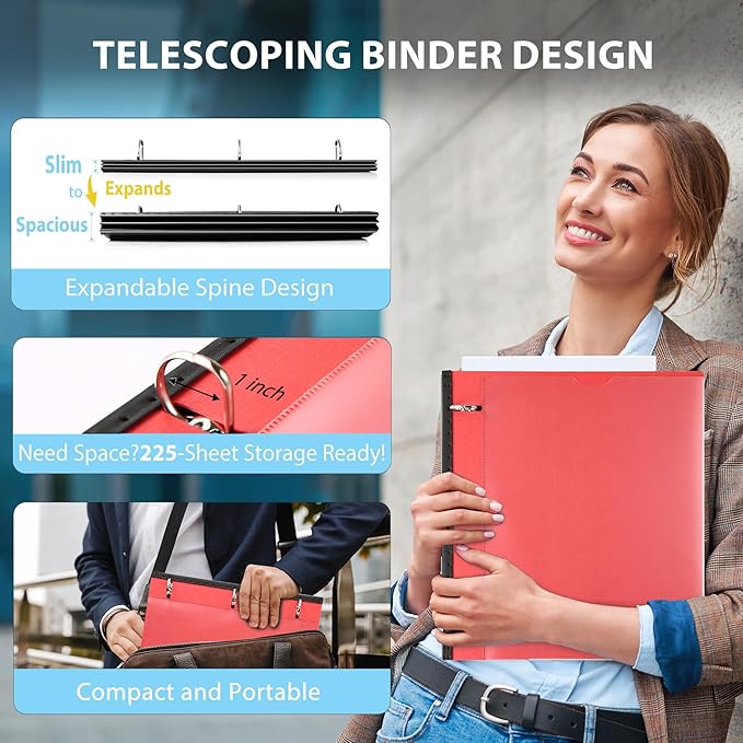 WOT I Telescoping 3 Ring Binder 1 Inch 12-Pack, Expandable Flexible Binder - Image 2