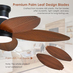 tropical palm leaf rgb ceiling fans with lights, side view