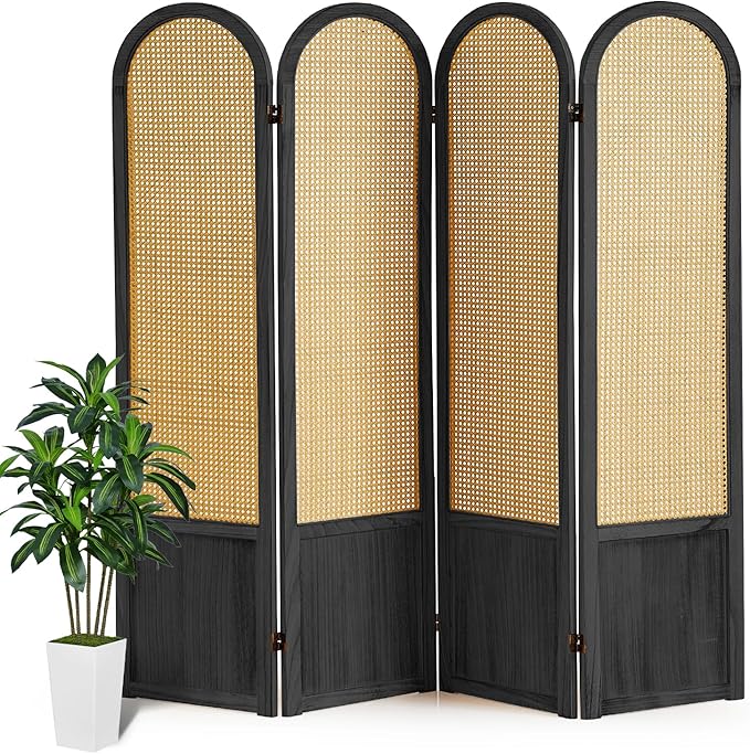 Asnefeli Room Divider 4 Panels, Folding Privacy Screen, Foldable Wood Rattan by AsNefeli