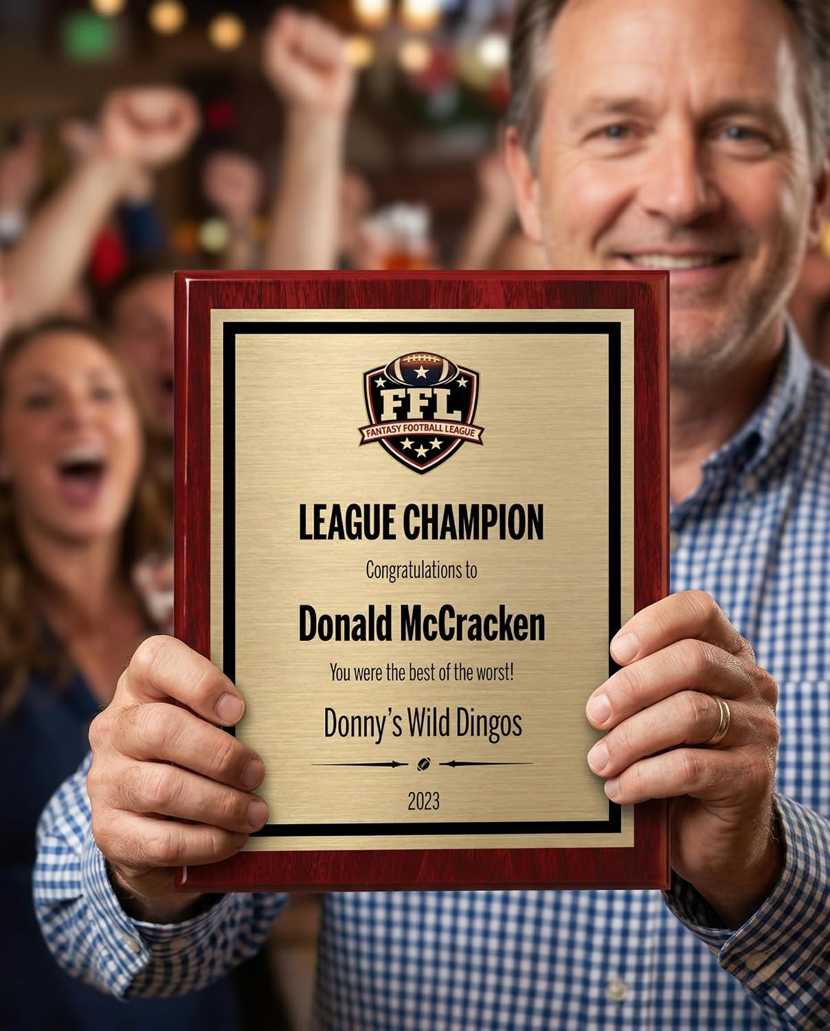 Fantasy Football Plaque - Personalized Award for Champion - Trophy for League Winner - Choose Your Size - Customize Now! (10.5x13)