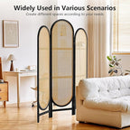 Asnefeli Room Divider 3 Panel, Hand-Woven Rattan Room Divider - Image 3