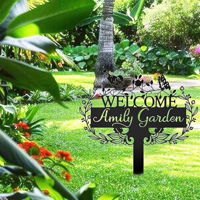 Custom Metal Garden Sign | Customized Butterfly Bird Garden Name Sign | - Image 2
