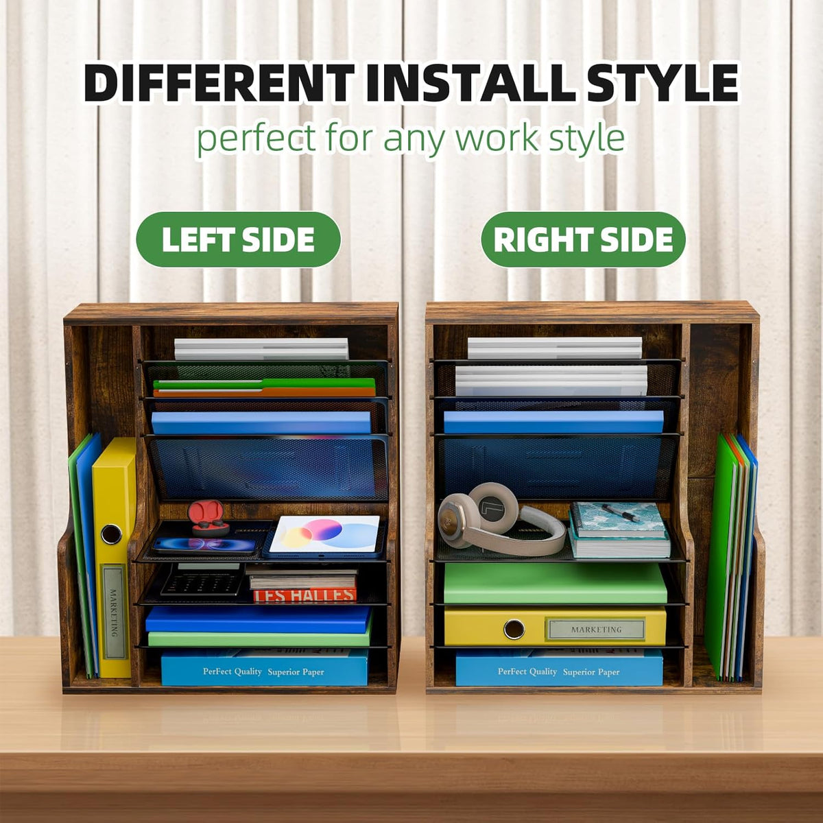 simple trending 7- tier desk file organizer, paper showing dimensions