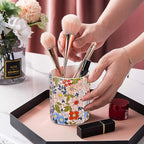 Jwest Pen Holder, Makeup Brush Holder Ceramic Shiny Gold Vintage Floral Flowers - Image 5