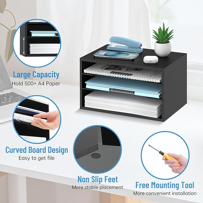 SHARKWOODS Wood Desk Organizer, 3 Tier Paper Tray Organizer - Image 4