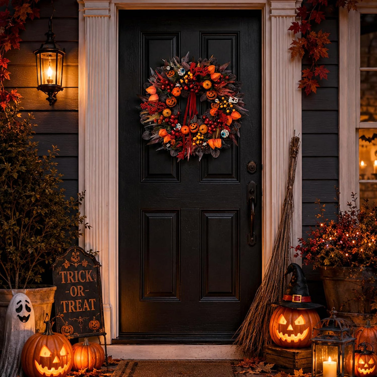 Halloween Wreaths for Front Door 24" Jack O'Lantern Halloween Wreath