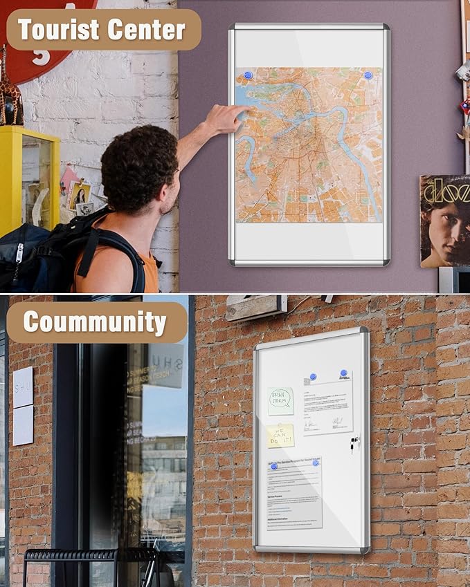 Mifuro 36"x24" Enclosed Bulletin Board, Lockable Weather-Resistant Aluminum - Image 7