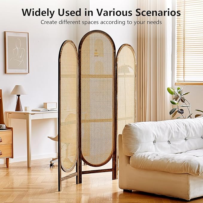 Asnefeli Wood Room Divider 3 Panels, Folding Rattan Room Divider Wall, Unique - Image 6