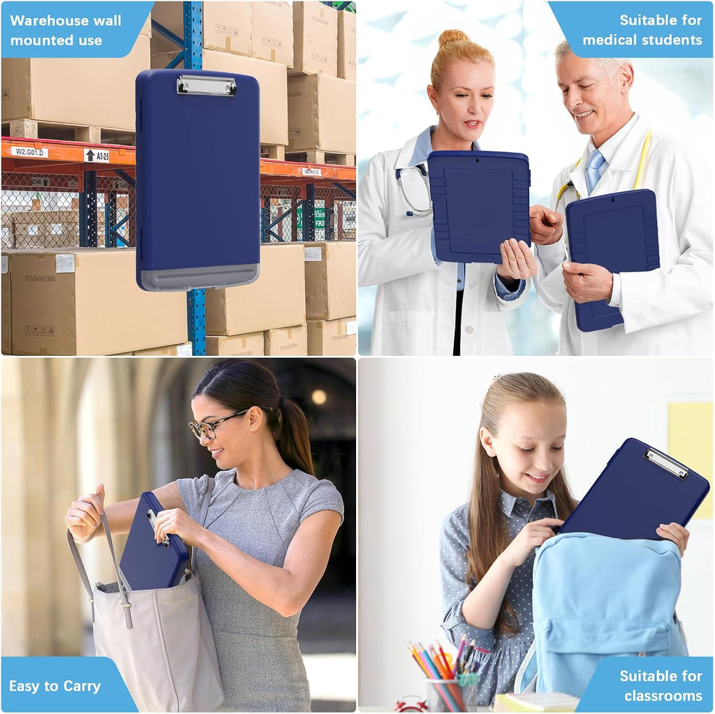 Hongri Clipboard with Storage with Pencil Case, 8.5 x 11 Storage Clip Board | High Capacity Organization Box for A4 Letter Legal Paper, Heavy Duty Folio & Side-Opening for Nurses, Teachers, Navy Blue