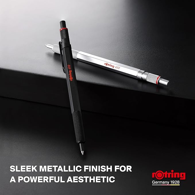 Rotring 600 Gel Pen | 0.55 mm | Black Ink | Silver Metal Body Pen | Non-Slip - Image 7