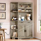 YITAHOME 67" Kitchen Hutch with Outlet, Shelves & Drawer, Antique Gray | Farmhouse Microwave Stand Buffet Coffee Bar for Living Room and Dining Room