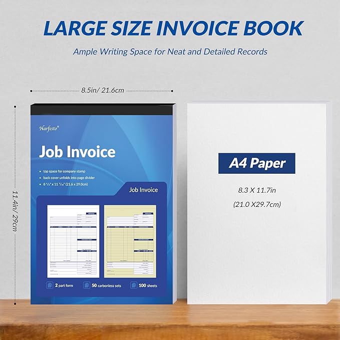 Harfesto Job Work Order Forms, Large Size Contractor Invoice Book 8-1/2" x - Image 2