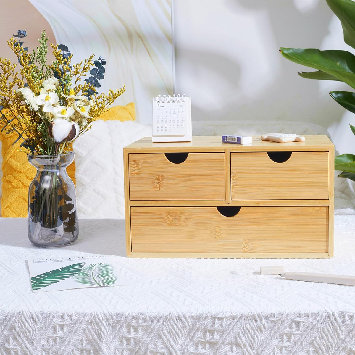 Charmewooden Bamboo Desk Organizer with 3 Drawers, Countertop Organizer with ...
