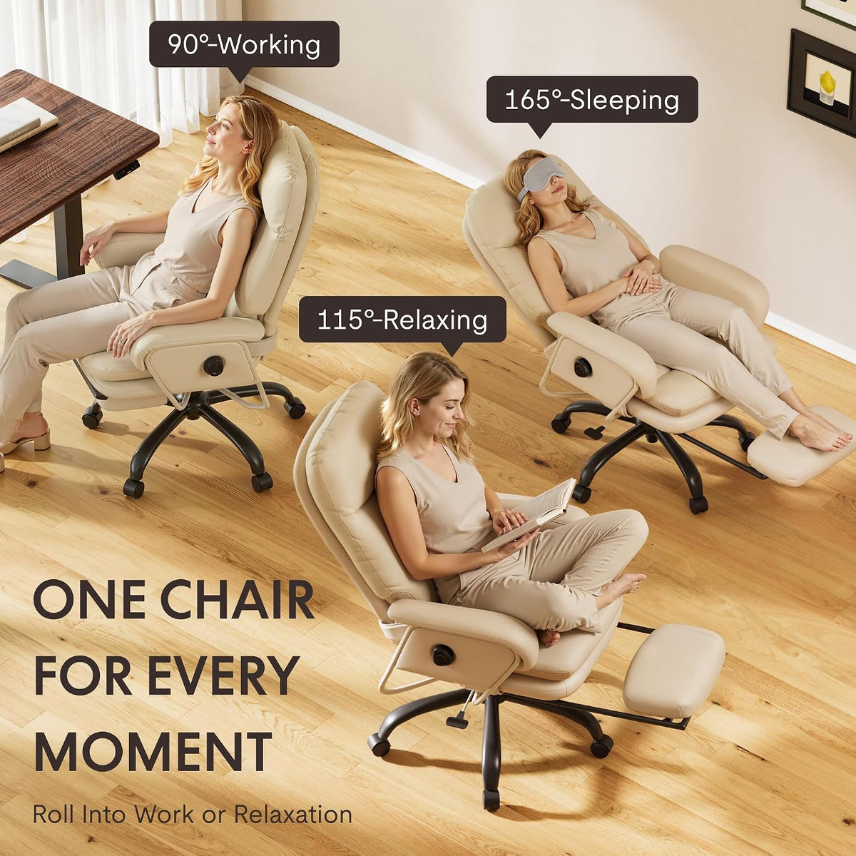 FLEXISPOT Multi-Task Ergonomic Office Chair with Footrest, Beige White, HC4