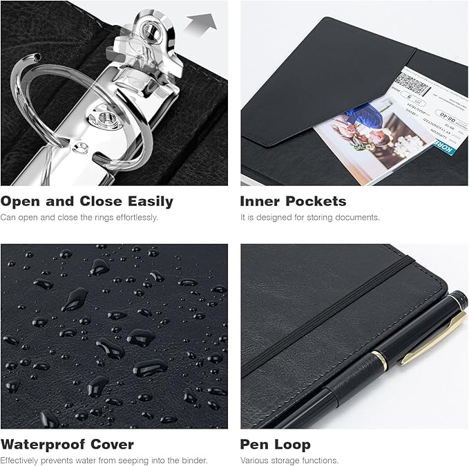 Ospelelf Vintage Hardcover 3 Ring 1 inch Leather Binder, Professional Binders - Image 3