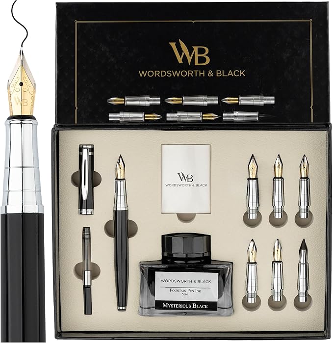 Wordsworth & Black Calligraphy Pen Gift Set, Includes Bottle, 6 Cartridges by WordsworthBlack