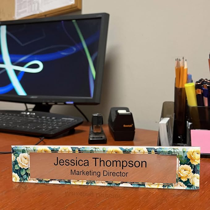 Signs ByLITA Floral Pattern Customized Nameplate | Golden Rose Personalized - Image 5