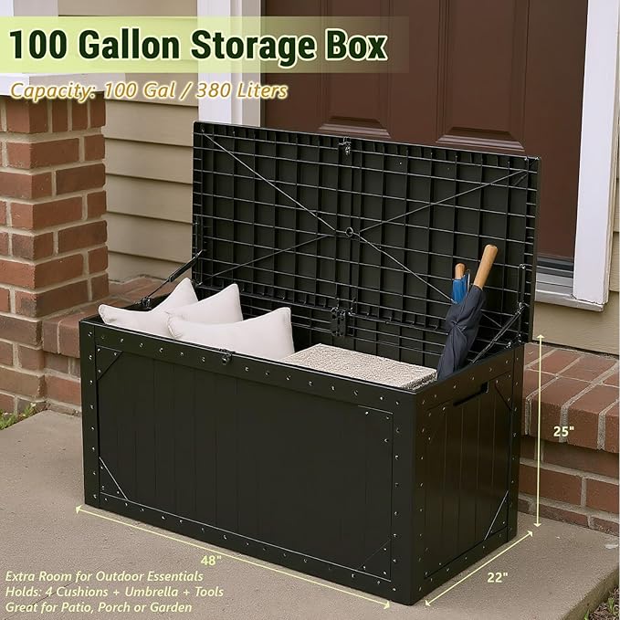 PATIOEASY Outdoor Storage Box 100GAL Waterproof Resin Deck Box, UV-Resistant - Image 8