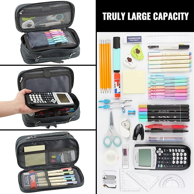 JOINPRO Pencil Case, Large Capacity Pencil Case Organizer; Double Zipper - Image 5