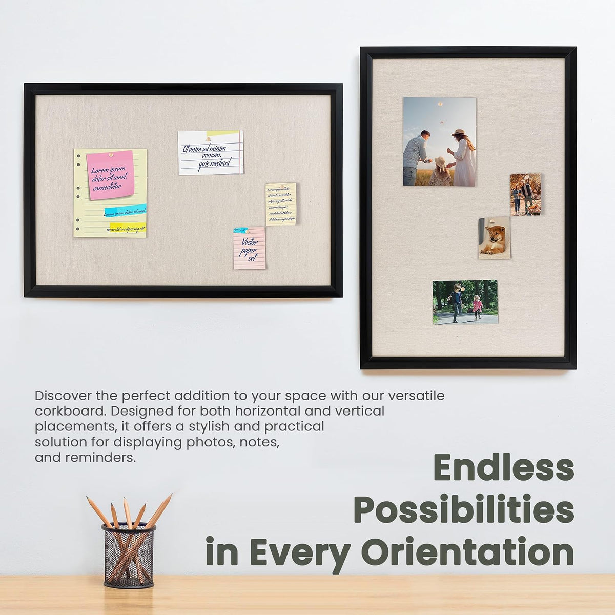 Bulletin Board Cork Board with Linen, 100% Wood Framed 24" x 36" Bu...