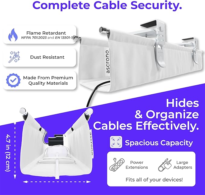 Ascrono Original No Drill Under Desk Cable Management Tray 14.1" - Image 6