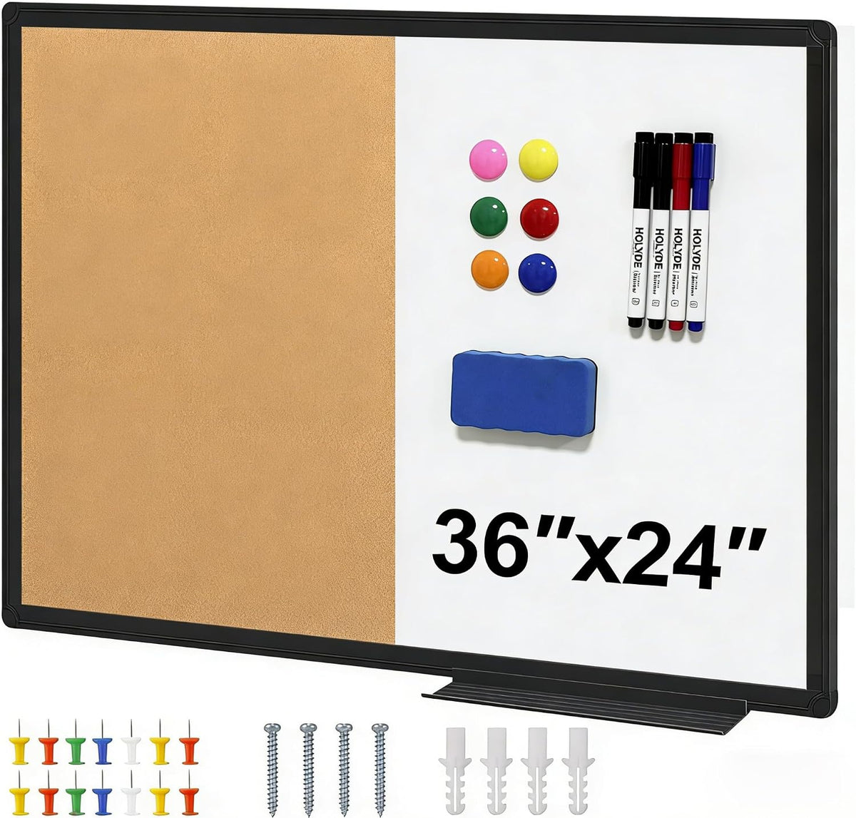 Cork Board White Board Combo, 36" X 24" Magnetic Whiteboard Bulleti...
