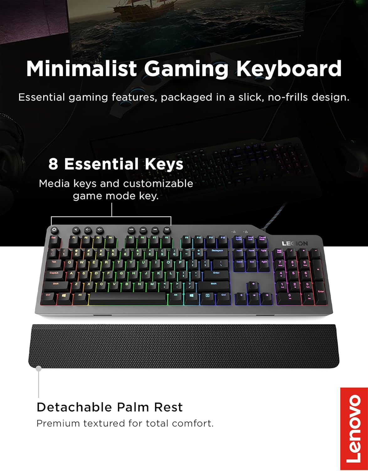 Lenovo GY40T26478 Legion K500 RGB Mechanical Gaming Keyboard, 3 ZONE Full-siz...