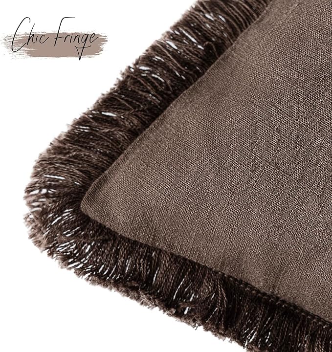 Foindtower Set of 2 Decorative Linen Fringe Throw Pillow Covers Boho Farmhouse - Image 3