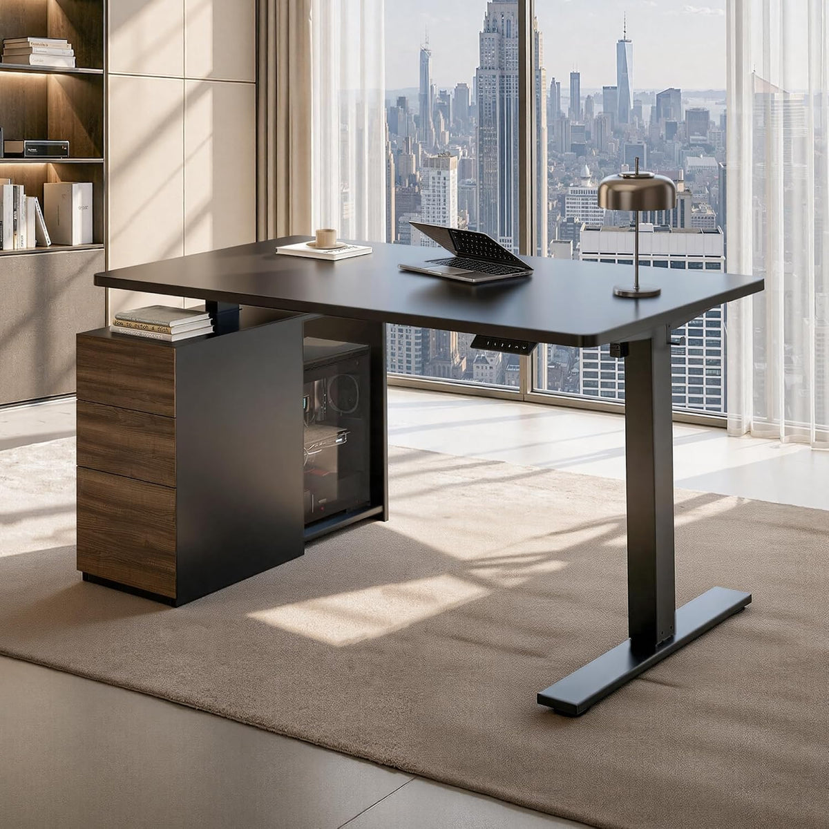FLEXISPOT EN2 55"x28" Standing Desk Bundle with Storage Cabinet, Black