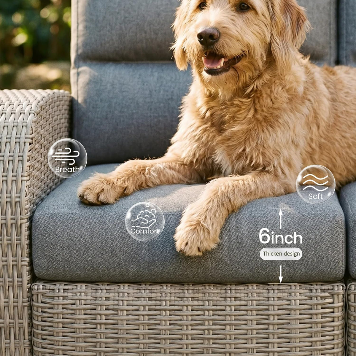 LayinSun Oversized Wicker Outdoor Recliner Lovseat with Adjustable Backrest &...
