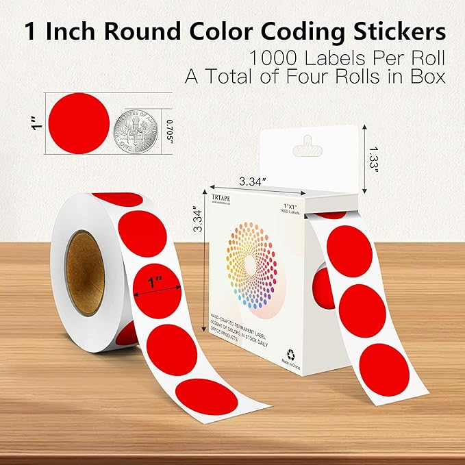 Red 1 Inch Round Color Coding Labels - Image 2