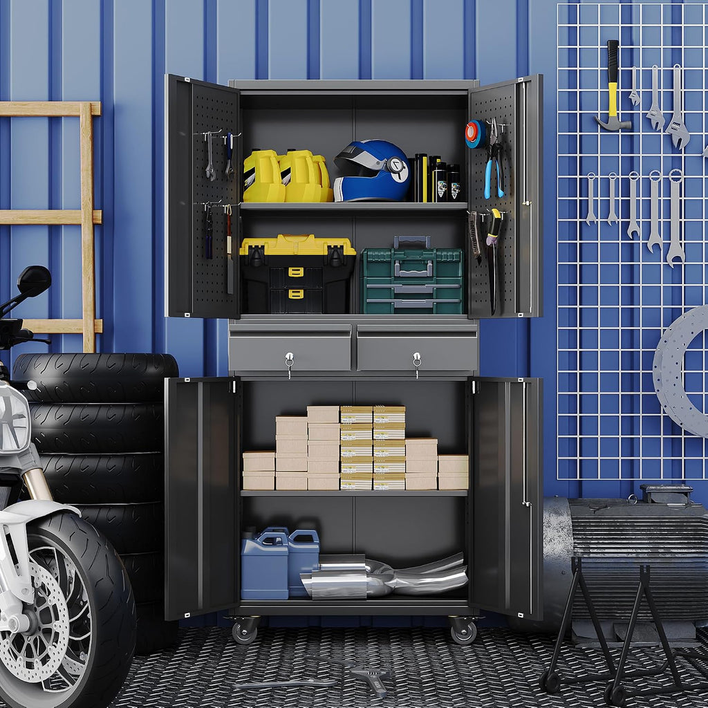 71-inch garage storage cabinet with 2 drawers, wheels, view 9