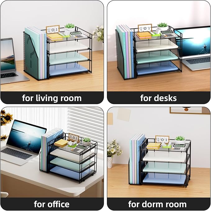 Marbrasse Desk Organizer and Accessories，4-Tier Paper Letter Tray Organizer - Image 6