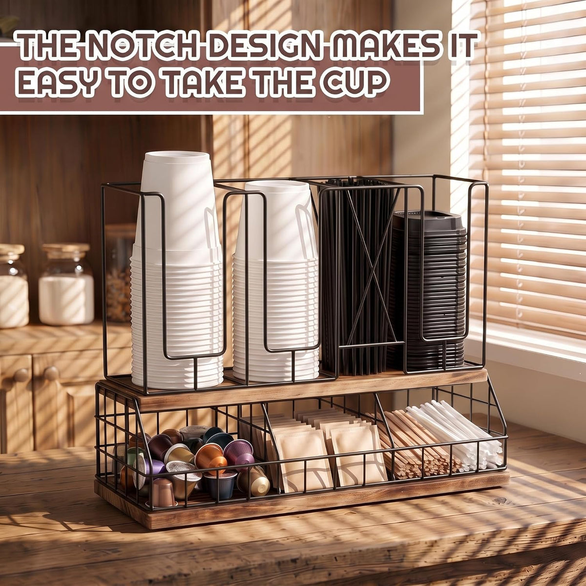 Geelin 18oz Adjustable Coffee Cup Dispenser with Wooden Base