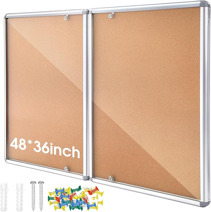 Enclosed Bulletin Board 48" x 36" Weather Resistant Lockable Notice Cork by Motipuns