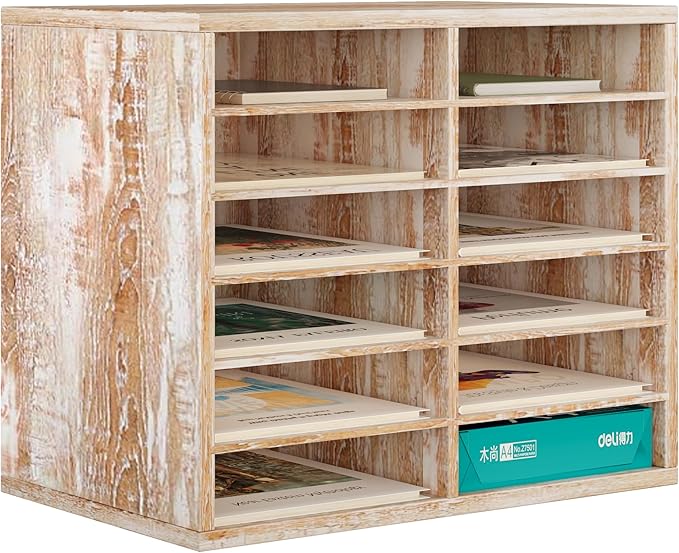 PAG Countertop Mail Sorter Organizer, Wooden Literature Organizer, Student by PAG
