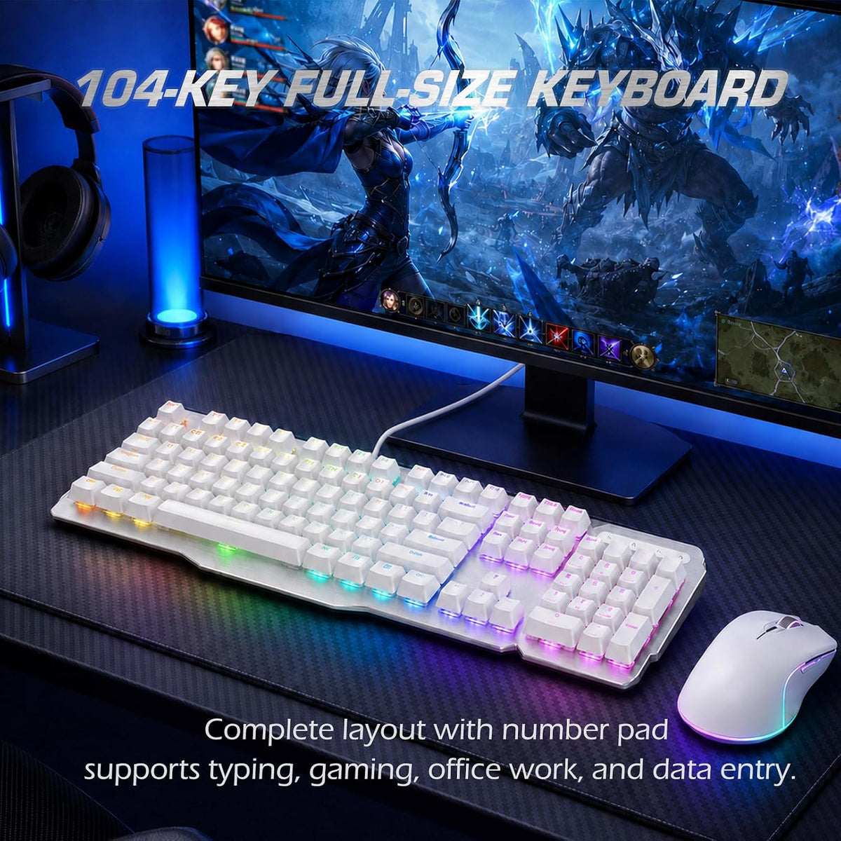 RK952 Wired Mechanical Gaming Keyboard, Full-Size 104 Keys, Aluminum Plate