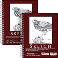 U.S. Art Supply 11"x14" Sketch Book Pad, 2 Pack, 60lb Spiral Bound by USArtSupply