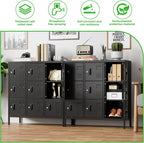 9-Door Metal Locker for Employees with Keyed Compartments | 15.79"D x 35.51"W x 37.8"H; 9 vented compartments with card slots, 18 keys and adjustable leveling feet.