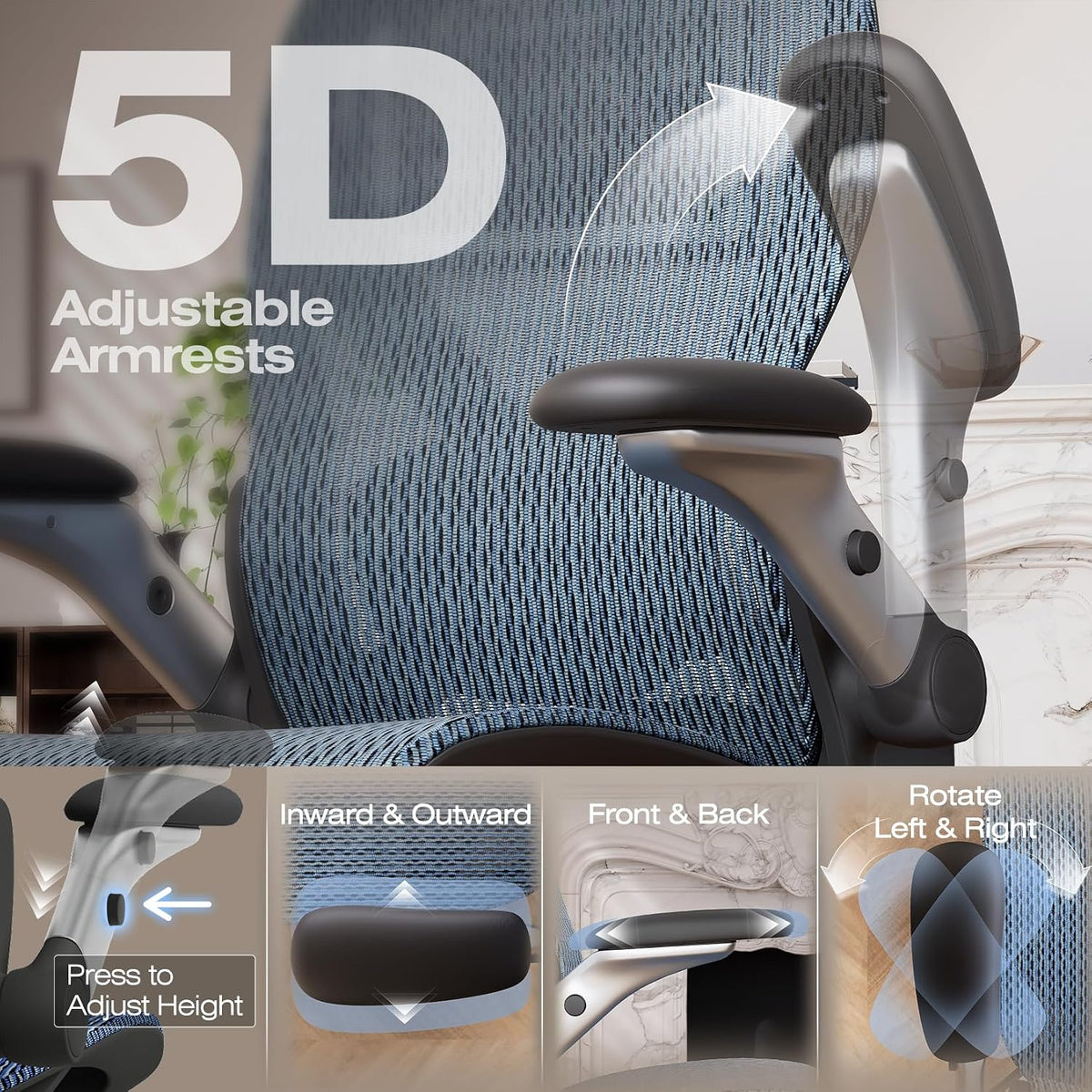 elabest x100 ergonomic mesh office chair with footrest, side view