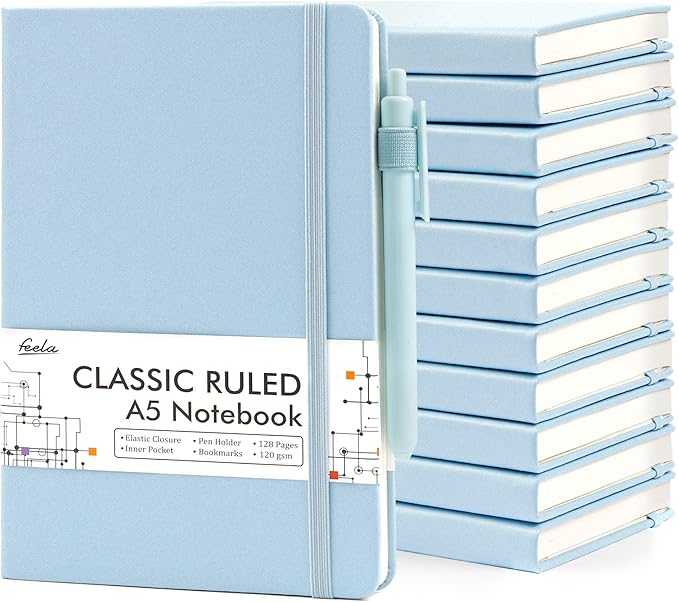 feela 12 Pack Notebooks Journals Bulk, Hardcover Notebook Classic Ruled Lined by feela