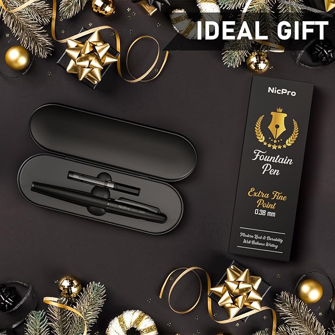Nicpro Fountain Pen Set with Box, Classic Black Fancy Pen with Converter - Image 9