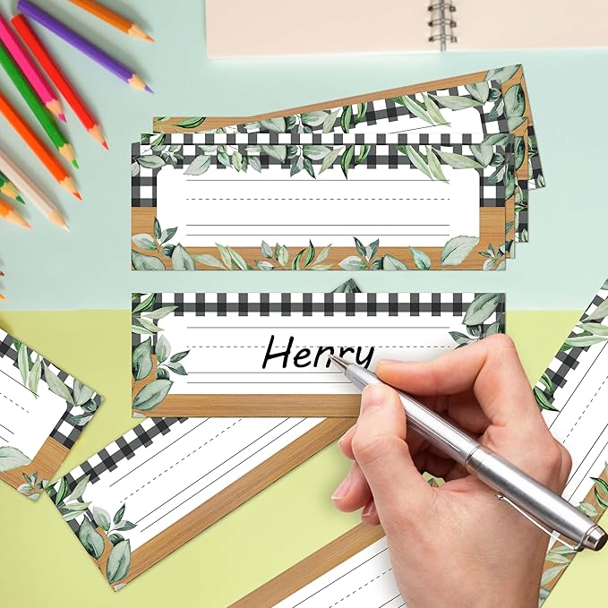 Name Tags for Classroom Cubbies, 30 Greenery Name Plates for Desks, Back to - Image 3