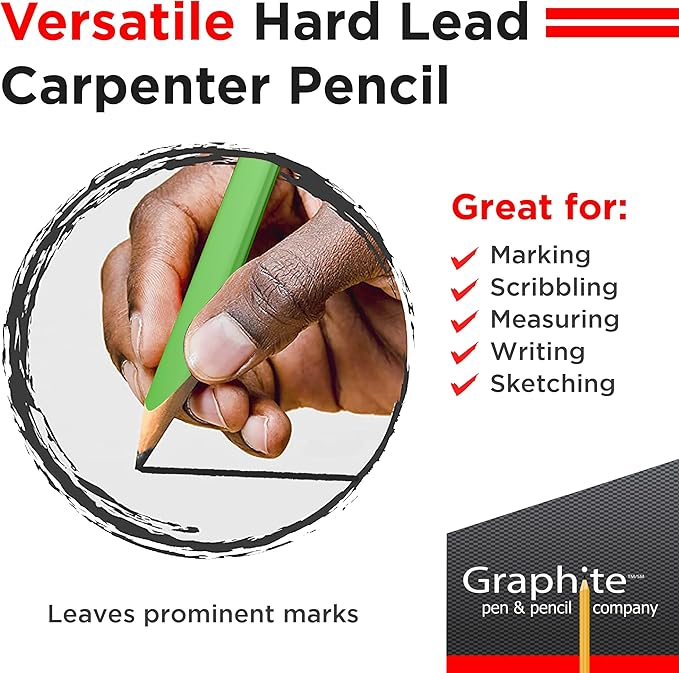 GRAPHITE Hard Lead Carpenter Pencil #2 Lumber Pencil Pack of 12 PCS - Image 4