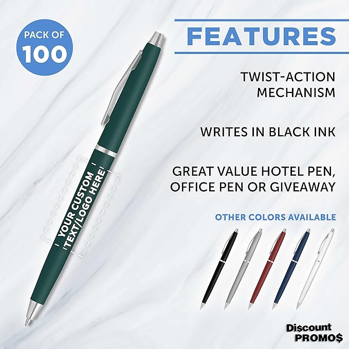 DISCOUNT PROMOS Custom Langham Ballpoint Pens Set of 100, Personalized Bulk Pack - Image 2