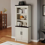 72" Roman Column Bookcase with Double Door Cabinet, 5 Tiers Tall Bookshelf - Image 3